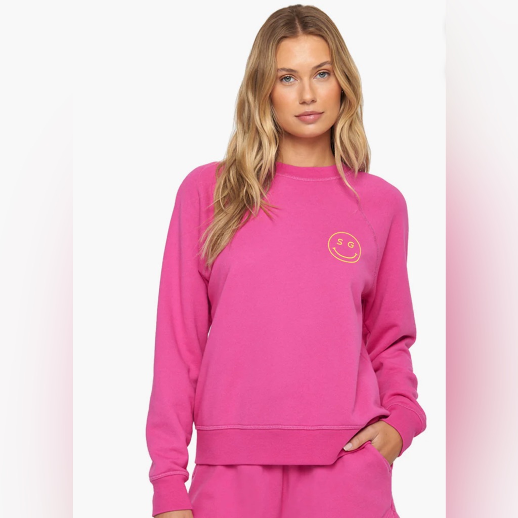 Spiritual Gangster Smiley Forever Crewneck Sweatshirt Magenta Small